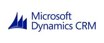 הלוגו של Microsoft Dynamics CRM, הכולל סמל מופשט בצבע כחול לצד הכיתוב "Microsoft Dynamics CRM" על רקע לבן.